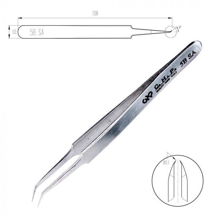 Ideal Tek 5-SA-0-ITU High Precision Medical-Grade Stainless Steel Tweezer  with Straight, Sharp, Very Fine, Pointed Tips